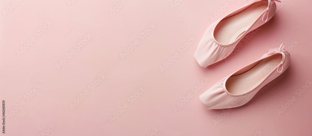 Poster new elegant square toe ballet flats on a soft pink backdrop with copy space image.