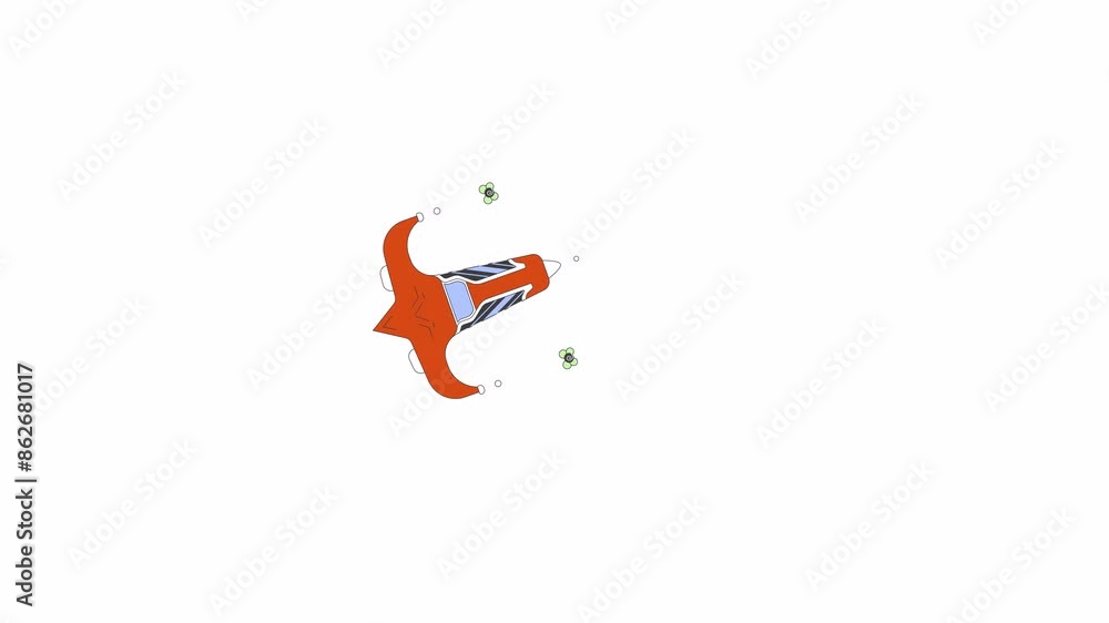 Poster space battle ship firing enemies line 2d object animation. video game actions flat color cartoon 4k 