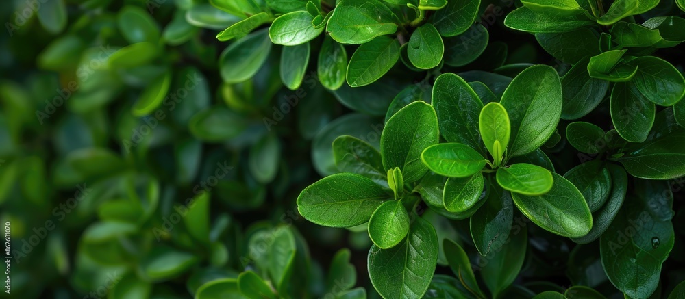 Poster buxus microphylla, a japanese boxwood bush, with a background ideal for adding text or logos - copy 