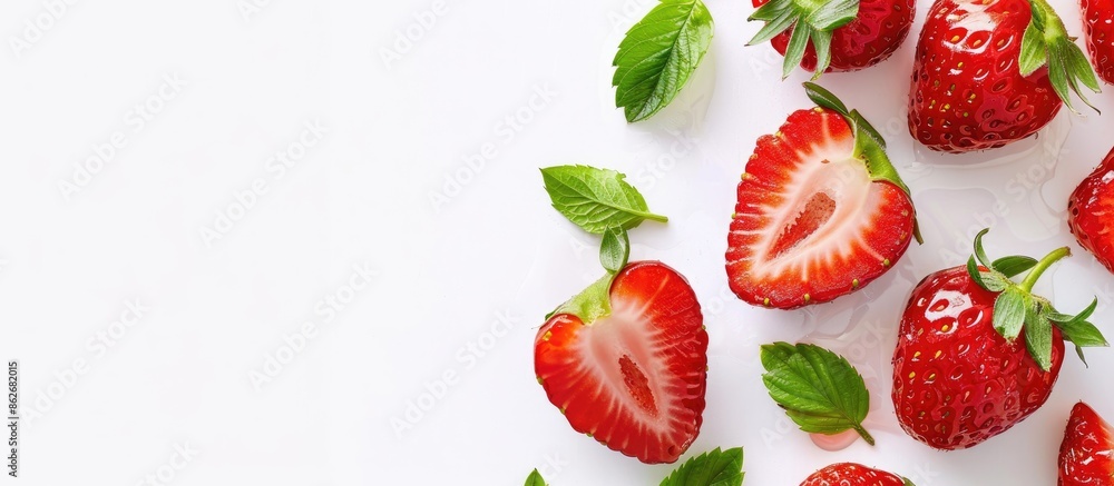 Poster top view of strawberry jelly isolated on a white background, with available copy space image.