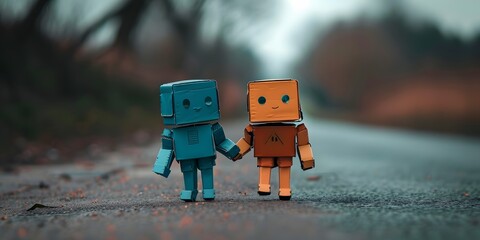Robots work together to walk together.
