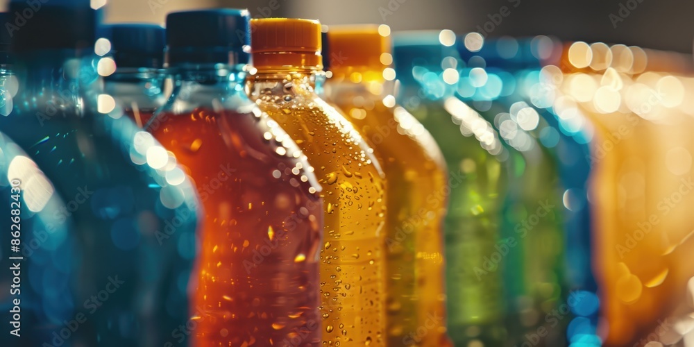 Aufkleber a row of bottles of different colored drinks. the bottles are lined up next to each other. the bottl