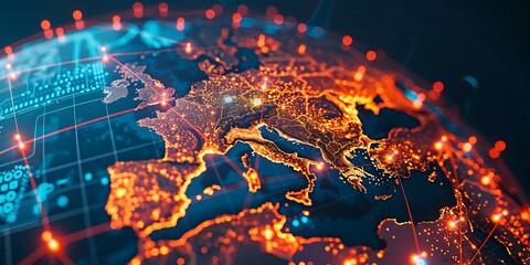 Fototapeta premium Global Connectivity, 3D Render of a Globe with Glowing Network Links