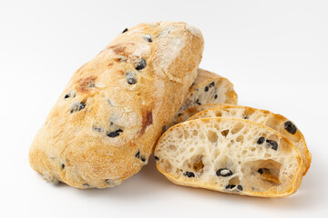 Olive ciabatta on a white background