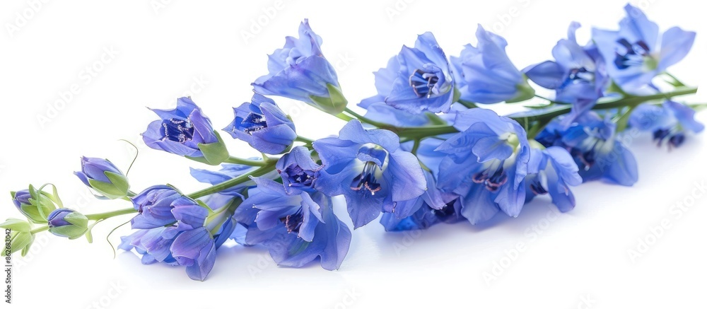 Poster Blue Delphinium on a white backdrop is an ideal copy space image for florists.