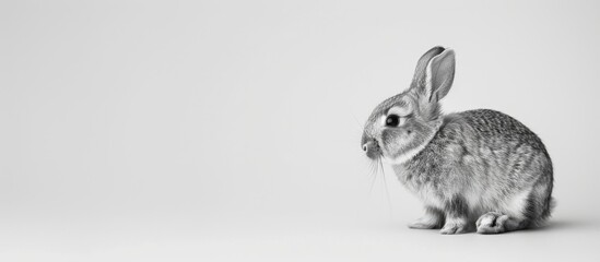 Obraz premium Black and white adorable rabbit on a white background with copy space image.
