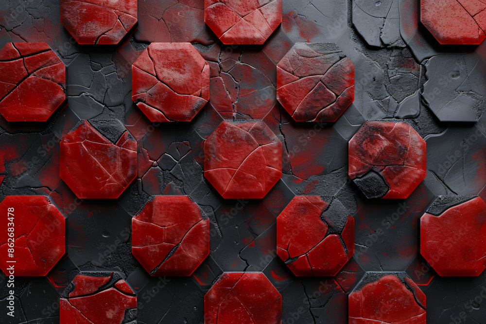 Aufkleber red and black abstract background with hexagonal texture. modern wallpaper design for wall art print