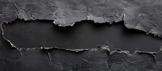 Black background showing ripped paper texture, with space for images. Copy space image. Place for adding text and design