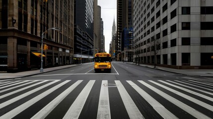 A Lone School Bus on a Quiet New York Street