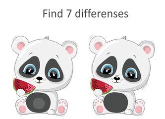 Children's game with a panda. Vector panda boy. Cute cartoon character. Find the differences. Baby game.