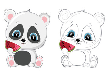 Children's coloring page with a panda. Vector panda boy. Cute cartoon character. Outline black and white image.