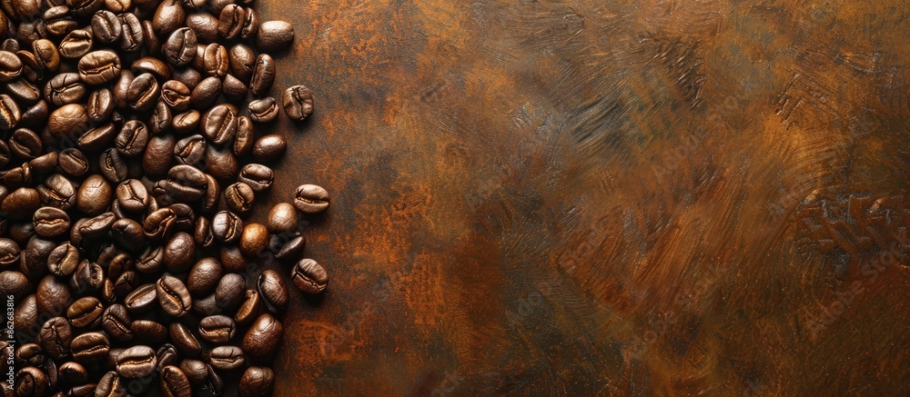 Aufkleber top view of roasted coffee beans background with copy space image.