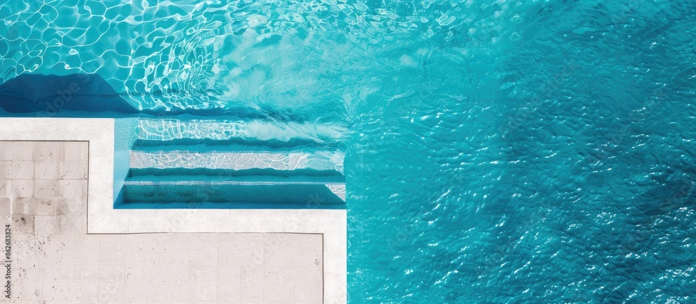 Poster blue swimming pool in summer with copy space image.
