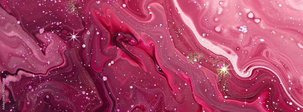 Poster a beautiful abstract background of pink and red marble texture with glittery swirling patterns and s