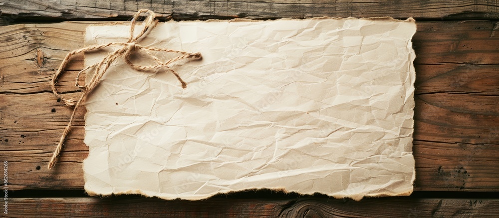 Poster vintage-style white paper on a wooden background with copy space image.