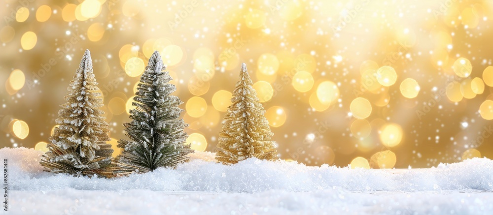 Aufkleber a festive scene is depicted in the photo, showing artificial christmas trees on snowy ground against