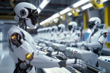 Fototapeta premium Robots working on an assembly line in a futuristic factory