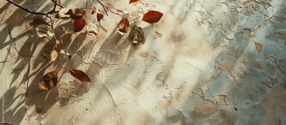 Aufkleber old wall background with leaf shadow in natural light, perfect for copy space image.
