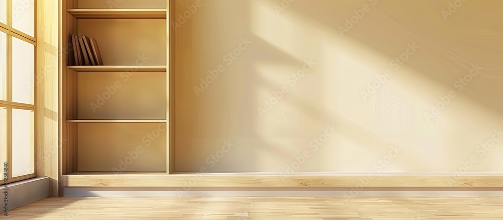 Poster Modern room interior featuring a shelf unit with empty space for copy space image.