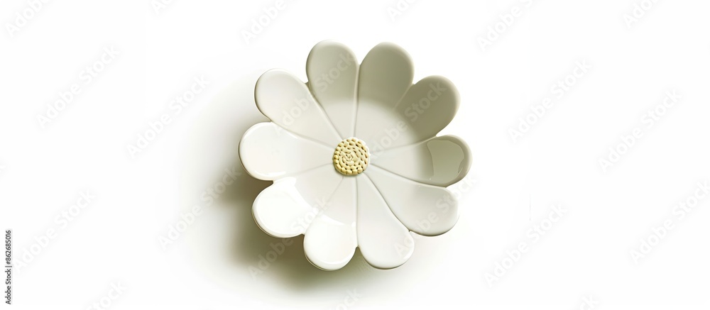 Poster an empty ceramic plate in the shape of a flower set against a white backdrop with a clipping path fo