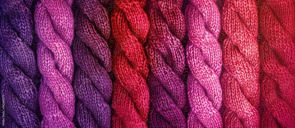 Poster knitted sweater texture in shades of purple, red, and pink providing a background with available cop