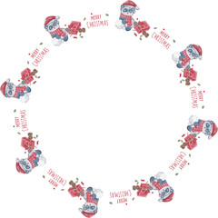 Cartoon panda chritmas wreath illustration on transparent background.
