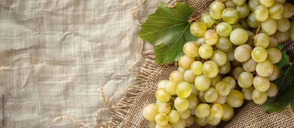 Aufkleber White grapes arranged on burlap with a blank background suitable for adding text or other images in the copy space image.
