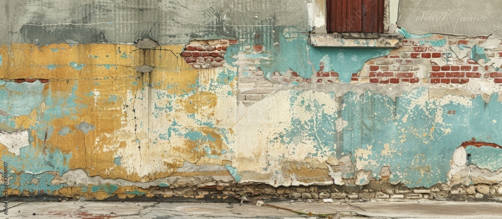 Poster weathered walls with a vintage charm, displaying signs of decay, create an intriguing backdrop for t