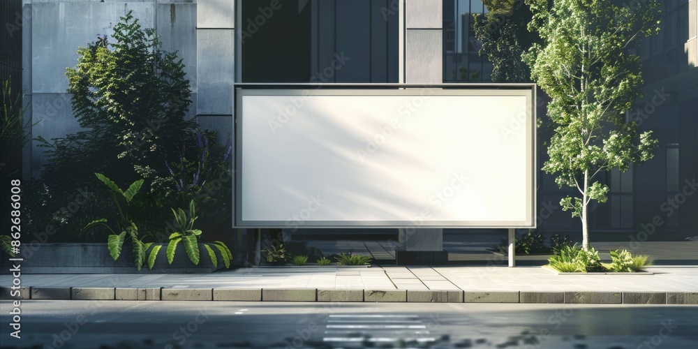 Aufkleber a white billboard is on the side of a street. the billboard is empty and has no writing on it. the s