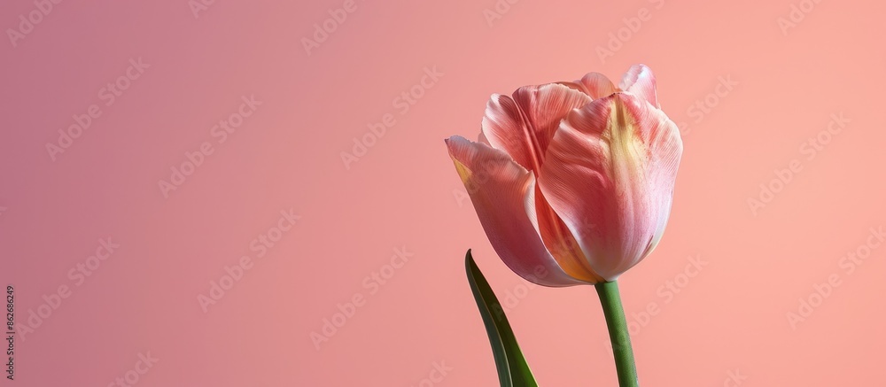 Poster A tulip placed against a soft pink background, creating a serene copy space image.