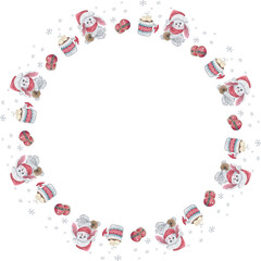 Cartoon lamb chritmas wreath illustration on transparent background.
