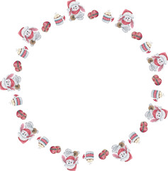 Cartoon lamb chritmas wreath illustration on transparent background.