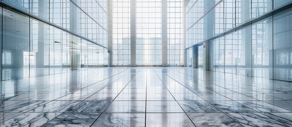 Aufkleber modern office building facade against an empty marble floor with available copy space image.