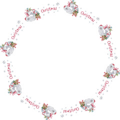 Cartoon seal chritmas wreath illustration on transparent background.