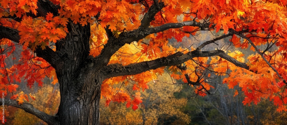 Aufkleber Vivid fall foliage on a tree with copy space image available.
