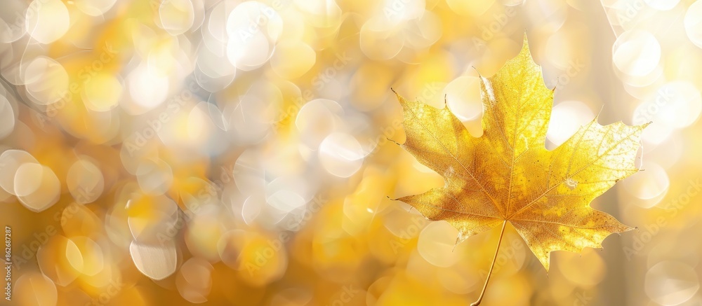 Aufkleber fall-themed image with a yellow maple leaf on a blurred background, ideal for creating a seasonal gr