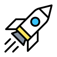 Rocket Icon Dynamic Design in Flat Line Color Style