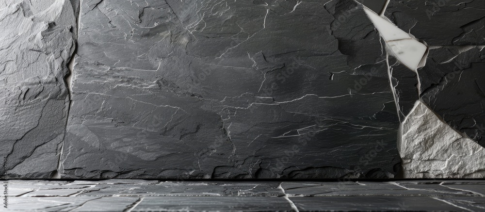 Poster Combining black slate and white marble stone textures creates an elegant backdrop for a copy space image.