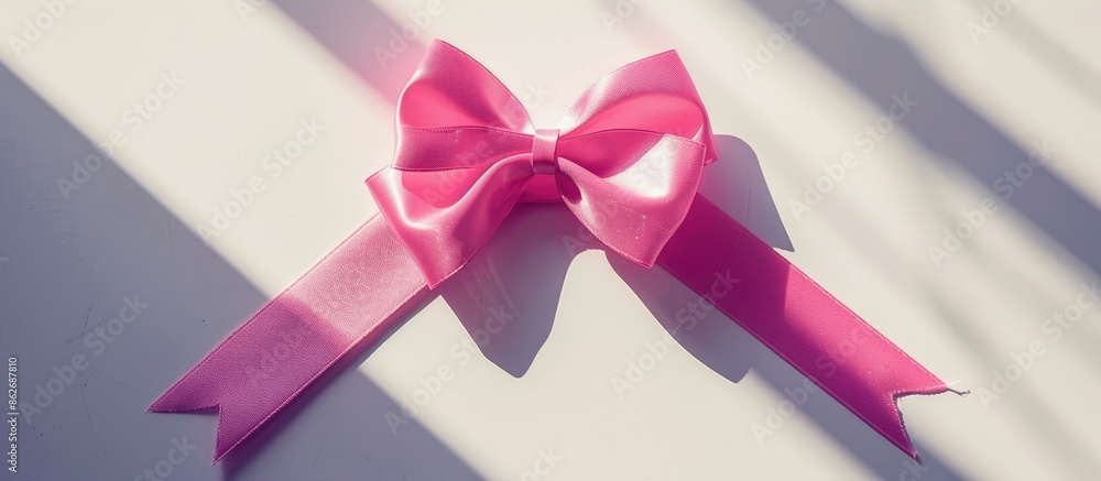 Aufkleber Large pink bow casting a shadow on a white backdrop with copy space image.