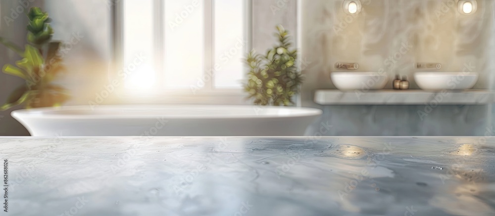 Poster blurry bathroom background with a table-top, ideal as a copy space image.