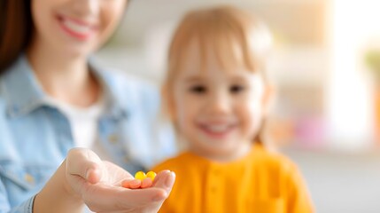 Loving Parents Providing Nutritional Supplements to Their Children for Improved Health and Wellness