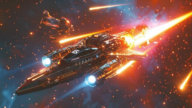 Futuristic vessel strikes with energy weapons in deep space