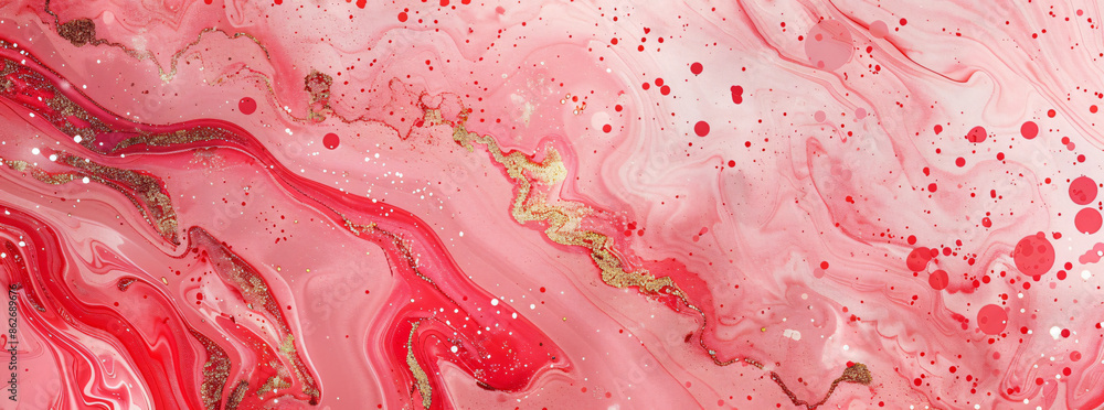 Poster a beautiful abstract background of pink and red marble texture with glittery swirling patterns and s