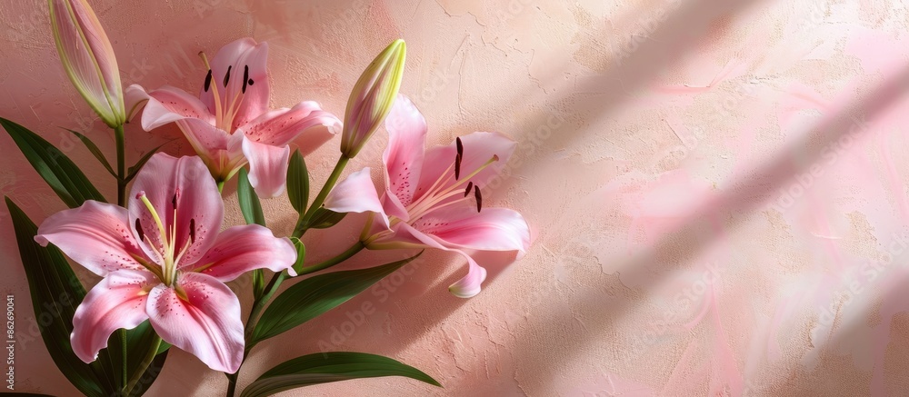 Poster Lilies displayed elegantly against a light backdrop with copy space image.