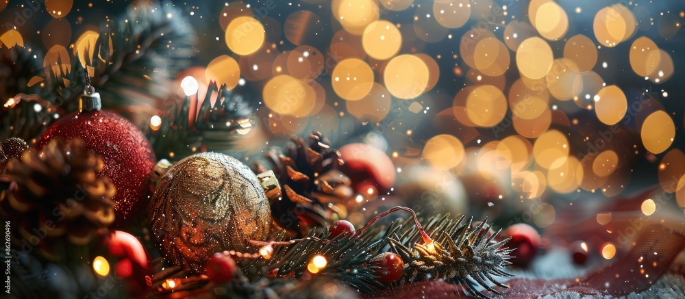 Leinwandbilder festive christmas background with lovely decorations and new year festive elements creating a captiv