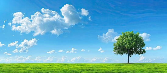 A daytime scene with a picturesque blue sky, adorned with a single white cloud, ideal for background purposes and including copy space image.