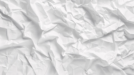 White Crumpled Paper Background Texture top view.
