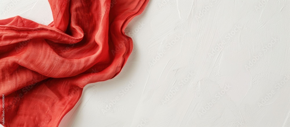 Leinwandbilder top-down view of a red kitchen napkin on a table. the cloth is folded for a mockup with a white area