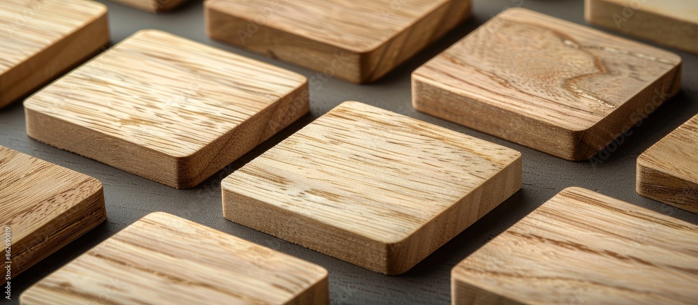 Leinwandbilder Wooden business cards arranged neatly with ample space for logo or text, creating a unique display for your brand with copy space image.