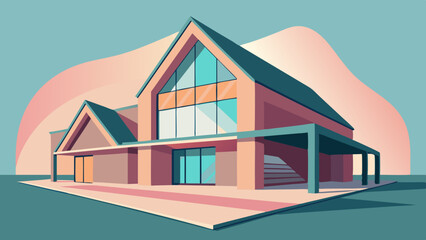 Modern Glass Front A-Frame House at Dusk